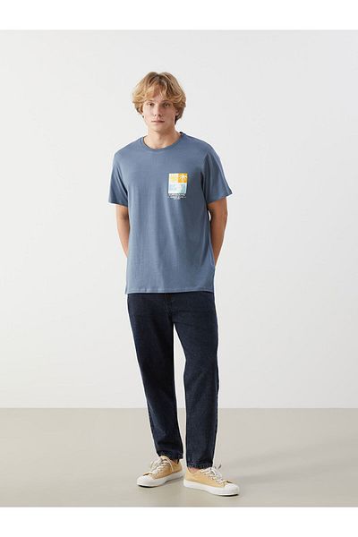 LC Waikiki Tricou pentru bărbați din bumbac pieptănat cu mânecă scurtă cu decolteu