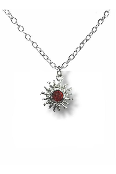 Herşey Nota Unisex Necklace with Red Stone and Sun Figure |   Stylish Design with 60 cm Chain