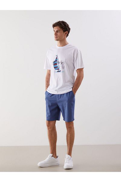 LC Waikiki Tricou pentru bărbați din bumbac pieptănat cu mânecă scurtă cu decolteu
