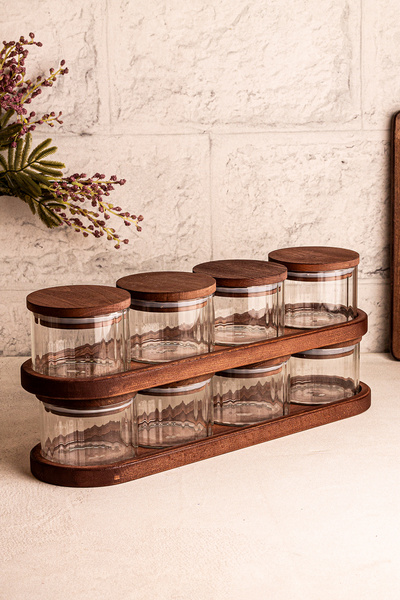 Snippy Liny 10 Piece Tray Wooden Vacuum Lid Patterned Glass Breakfast Multi-Purpose Glass Snack Bowl 300 ml