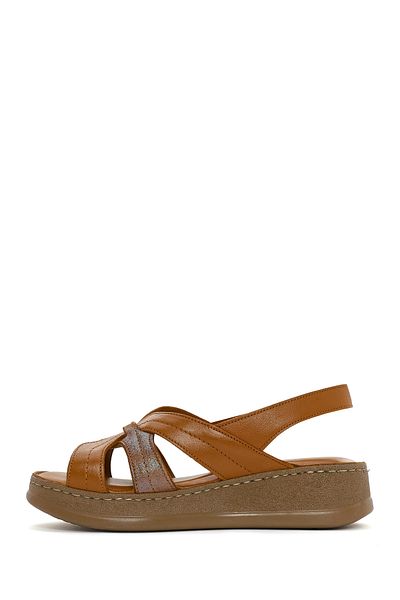Derimod Women's Tan Thick Soled Leather Comfort Sandals 25Sfd321314