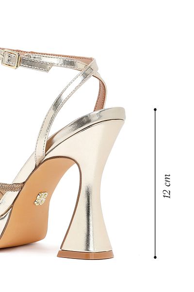 Derimod Women's Gold Ankle Strap Thick High Heeled Evening Dress Sandals