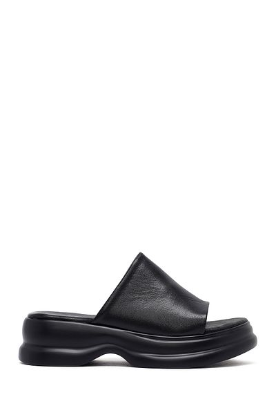 Derimod Women's Black Thick Soled Leather Slippers 25Sfd152518