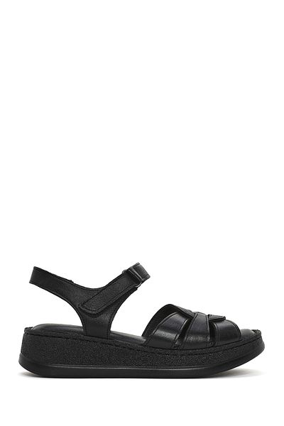 Derimod Women's Black Strappy Thick Soled Leather Comfort Sandals 25Sfd321418