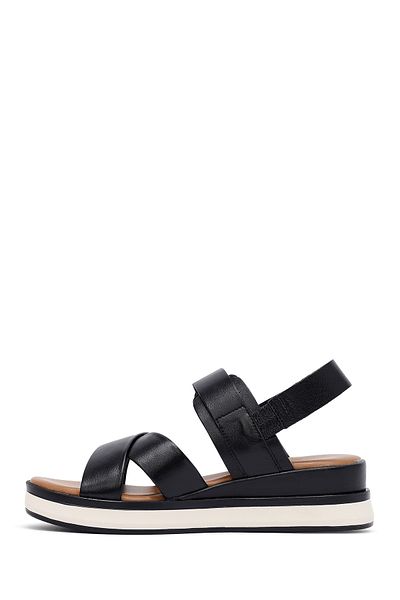 Derimod Women's Black Ankle Buckle Thick Sole Leather Sandals 25Sfd550418