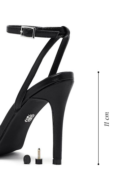 Derimod Women's Black Ankle Strap Metallic High Thin Heeled Sandals 25Sfe491532