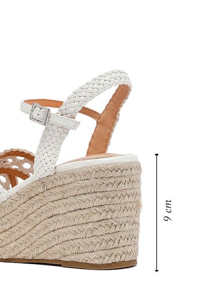 Derimod Women's White Ankle Buckle Wedge Heeled Knitted Sandals 25Sfe451829