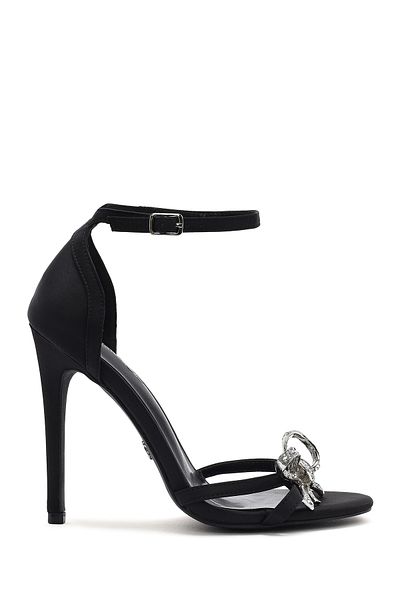 Derimod Women's Black Ankle Strap Stone High Thin Heeled Shoes 25Sfe493514