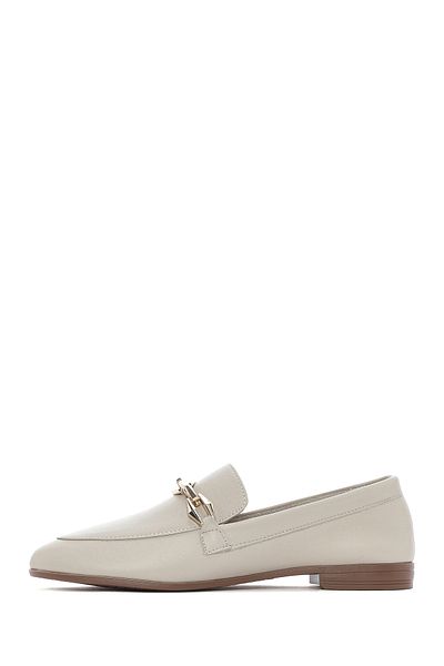 Derimod Women's Beige Buckle Leather Loafer 25Sfd351518