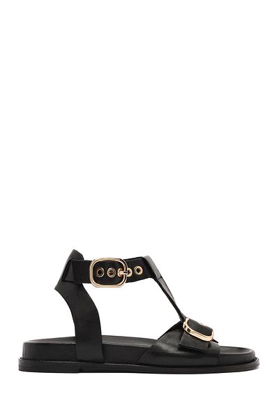 Derimod Women's Black Ankle Strap Leather Sandals 25Sfd550918