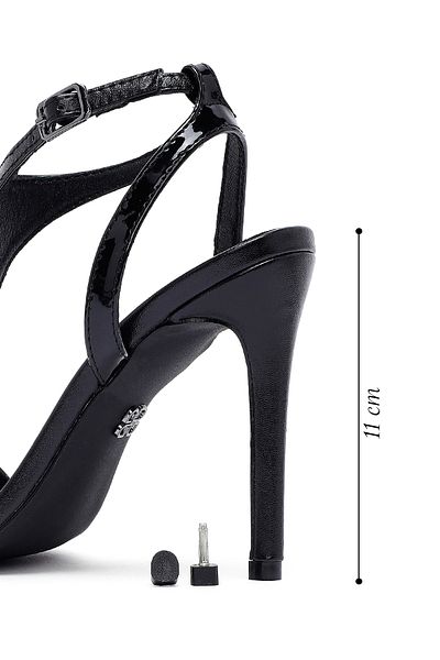 Derimod Women's Black Ankle Buckle High Thin Heeled Sandals 25Sfd443018