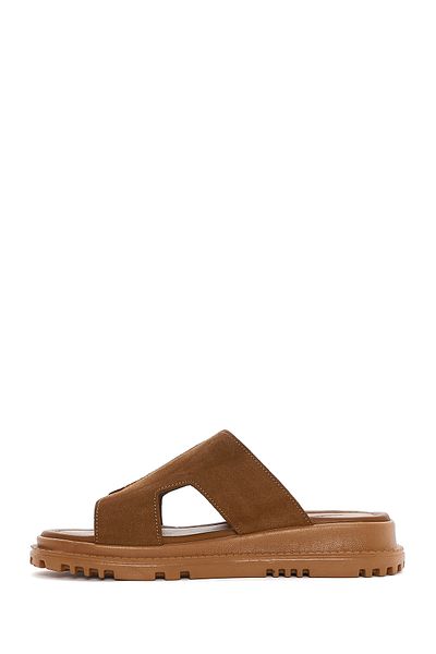 Derimod Women's Tan Thick Soled Suede Leather Slippers 25Sfd300510