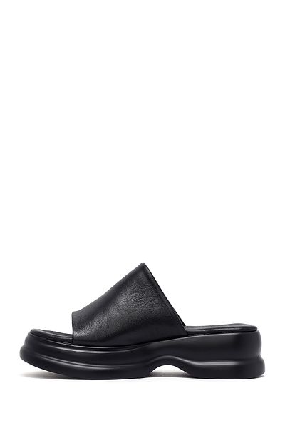 Derimod Women's Black Thick Soled Leather Slippers 25Sfd152518