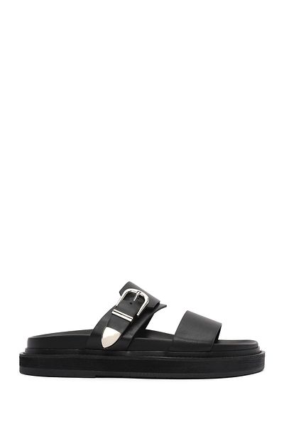 Derimod Women's Black Buckle Slippers 25Sfe492418