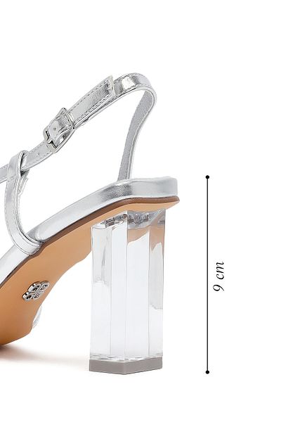 Derimod Women's Silver Ankle Buckle Thick Heeled Metallic Sandals 25Sfd442632