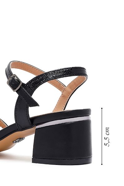 Derimod Women's Black Ankle Buckle Thick Heeled Sandals 25Sfe466318
