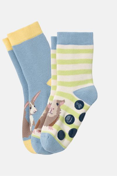 Tchibo Toddlers Boy 2 Pairs Graphic Print Non Slip Socks, Blue Combo