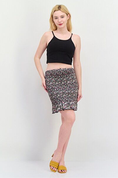 NA-KD Women Floral Print Mini Skirt, Black