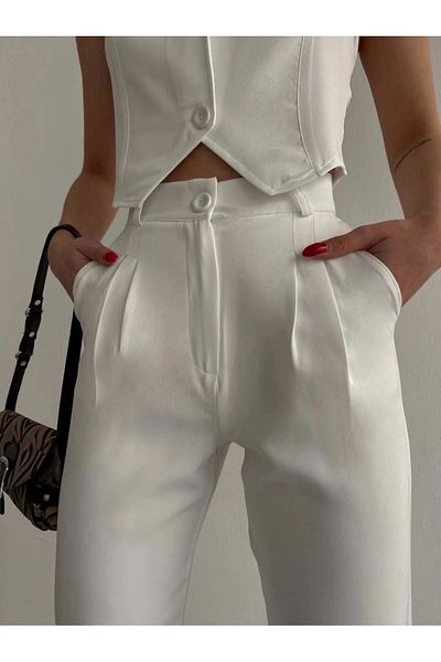 ufukmoda Palazzo Pants White S23211