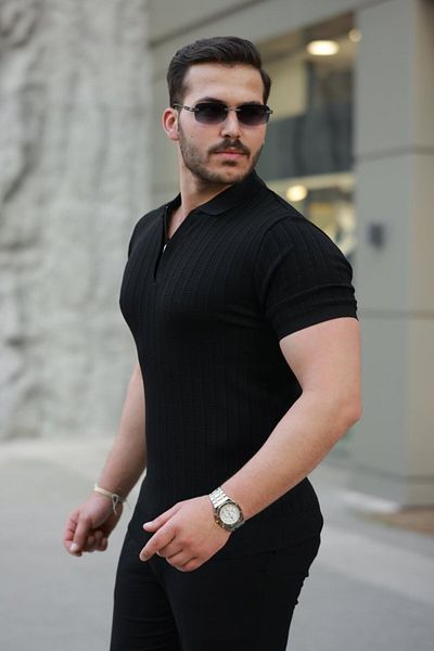 Modayakamoz Ανδρικό κοντομάνικο μπλουζάκι με γιακά με φερμουάρ