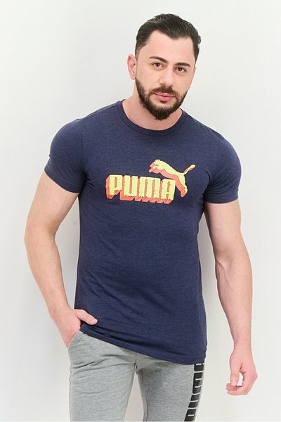 Puma Men Sportswear Fit Short Sleeve Outdoor T Shirt, Navy/Yellow