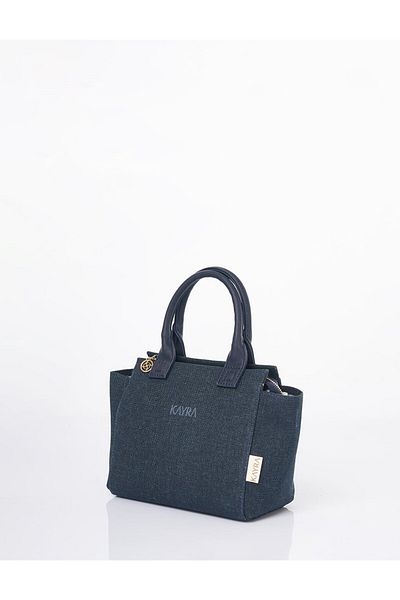 Kayra Medium Size Canvas Bag with Leather Garnish Navy Blue