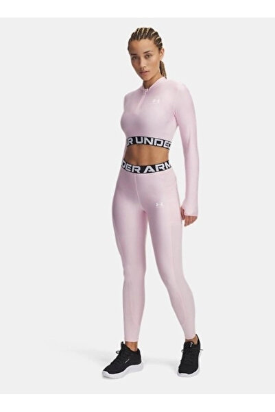 Under Armour 1388693-647 HeatGear Rib Legging Lastikli Bel Normal Kalıp Pembe Kadın Tayt