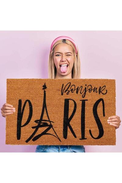 Generic EVIDECO Non-Slip Backing Attractive Design Bonjour Paris Printed Door Mat Black and Brown 45 x 75cm