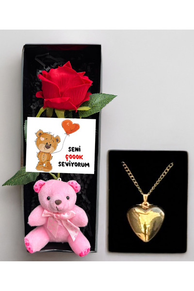 lenostra Sevgiliye Hediye Kırmızı Güllü Pembe Ayıcıklı Seni Seviyorum Kutusu ...