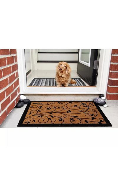 Generic EVIDECO Non-Slip Backing Attractive Design Leaf Print Door Mat Black and Brown 45 x 75cm 140461074