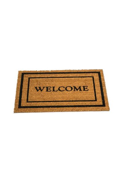 Generic DeCoir Rectangular Shaped Welcome with Border Uscoa Door Mat Brown and Black 18 x 30inch