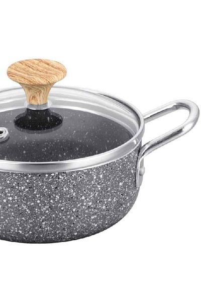 Parfait Natural Force Non-Stick Marble Coating Cooking Pot with Glass Lid Grey 14cm
