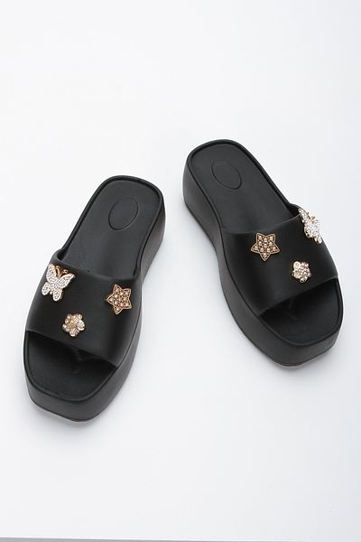 OZYO Simi Black Stone High Sole Platform Eva Beach Summer - Daily Slippers