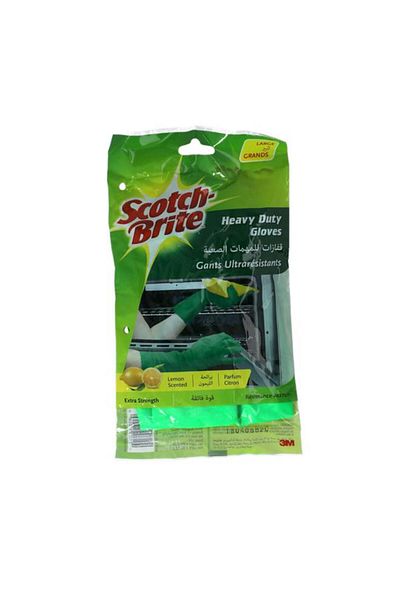Generic قفازات سكوتش برايت لاتكس فائقة القوة برائحة الليمون، خضراء كبيرة، XN001002924