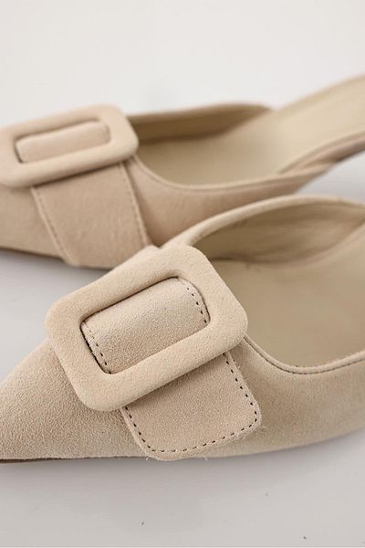 5in1Canpolat Beige Buckle Heeled Slippers 25160