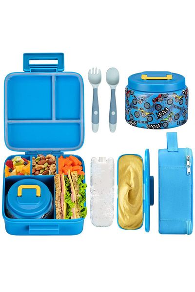 Choice Other 1 5 Blue Bento Lunch Box for Kids With 8oz insulated vacuum food jar, Lunch bag, ice pack, and