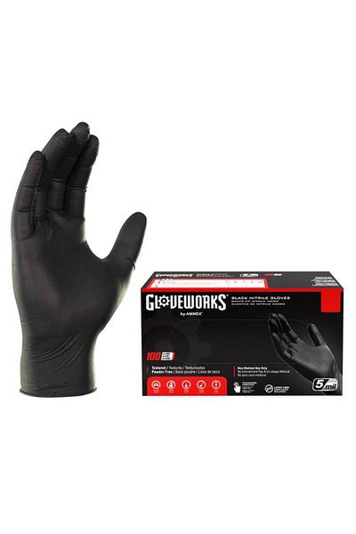 Generic قفازات Ammex Gloveworks الصناعية المصنوعة من النتريل والمطلية بالبوليمر والخالية من اللاتكس، سوداء اللون، مقاس كبير GPNB46100