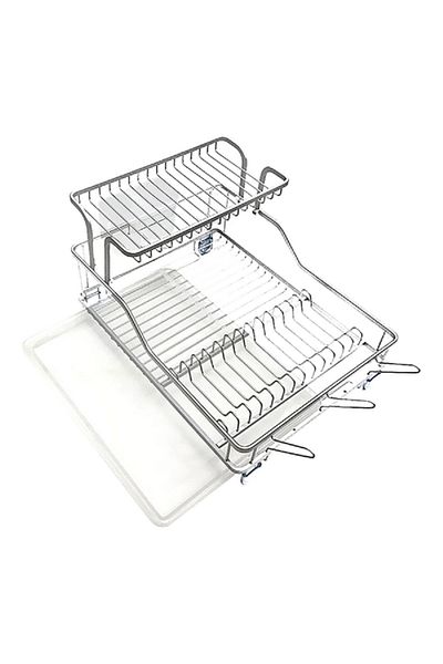 Parfait 2-Tier Aluminum Easy Clean Separate Sections Dish Rack Silver 27.3 x 59.7cm