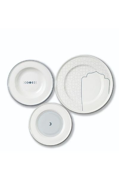 Bien Servi Piece Moon Pattern Newbone Dinner Set White and Grey