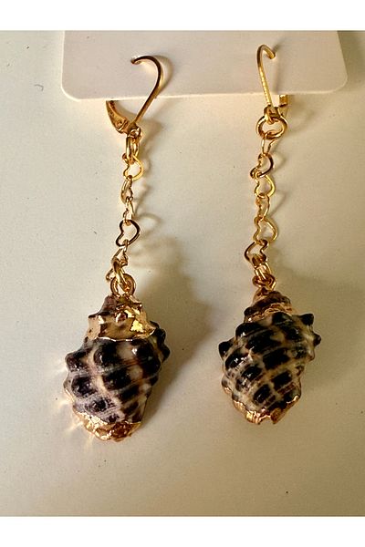 OITA Dangle Earrings Gold Metal Gold Color Tip with Oyster Summer Fashion Design