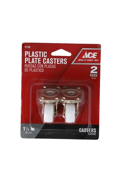 Generic ACE 2-Piece High Quality Durable Plastic Swivel Plate Casters White and Brass 1.25inch 9052/ACE