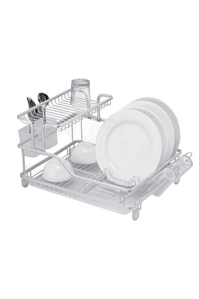 Parfait 2-Tier Aluminum Easy Clean Separate Sections Dish Rack Silver 27.3 x 59.7cm