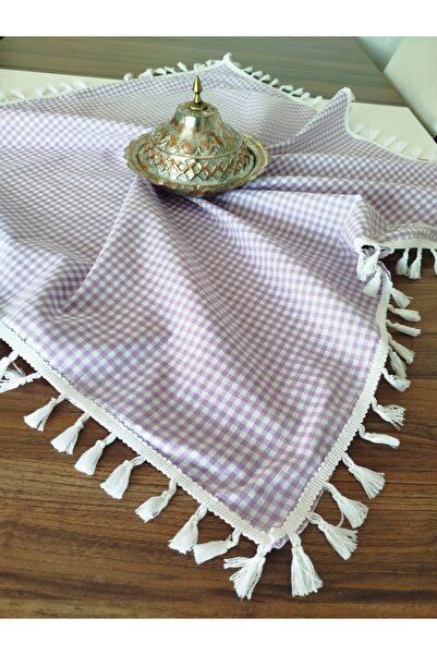 denizli hatırası Piti Checkered Tasseled Tablecloth 85X85 cm