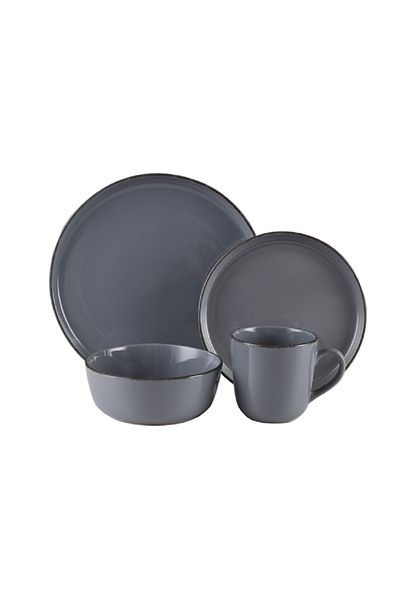 Bien Servi Piece Elegant Design High Quality Stoneware Dinner Set Dark Grey
