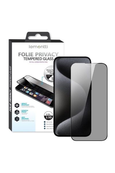 lemontti Folie Sticla Privacy Full Fit iPhone 15 Pro Negru