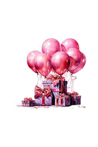 INOVATIX Set de 8 autocolante cadou mov cu baloane roz, INOVATIX®. 6 cm