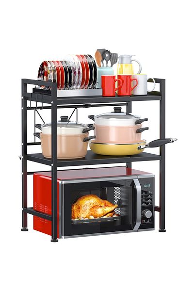 Quasar & Co. Microwave Oven Shelf Adjustable Length, 2 Shelves, Metal, 40-64x32x78.5 Cm, ​​Black