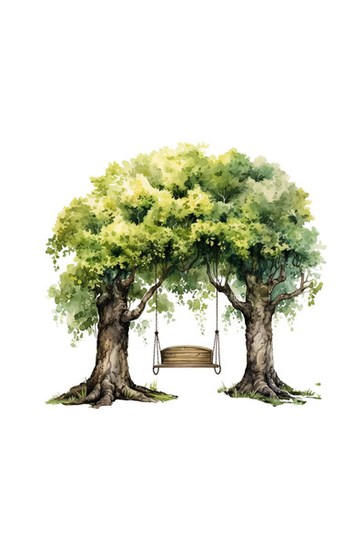 INOVATIX Set de 8 piese, autocolant Copaci verzi în pădure cu leagăn, INOVATI...