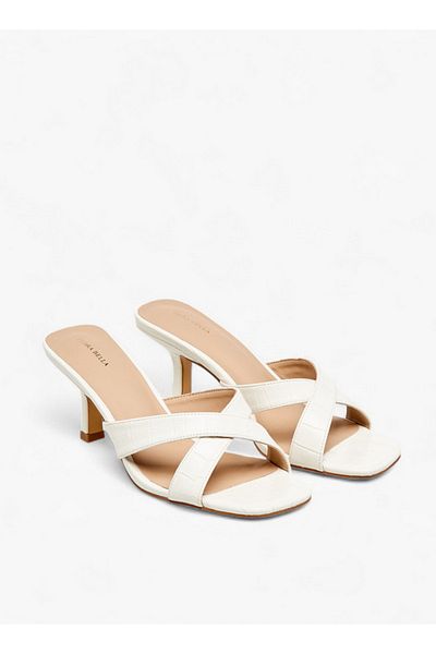 Flora Bella by Shoexpress Women's Textured Cross Strap Slip-on Sandals with Kitten Heels