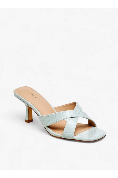 Flora Bella by Shoexpress Women's Textured Cross Strap Slip-on Sandals with Kitten Heels